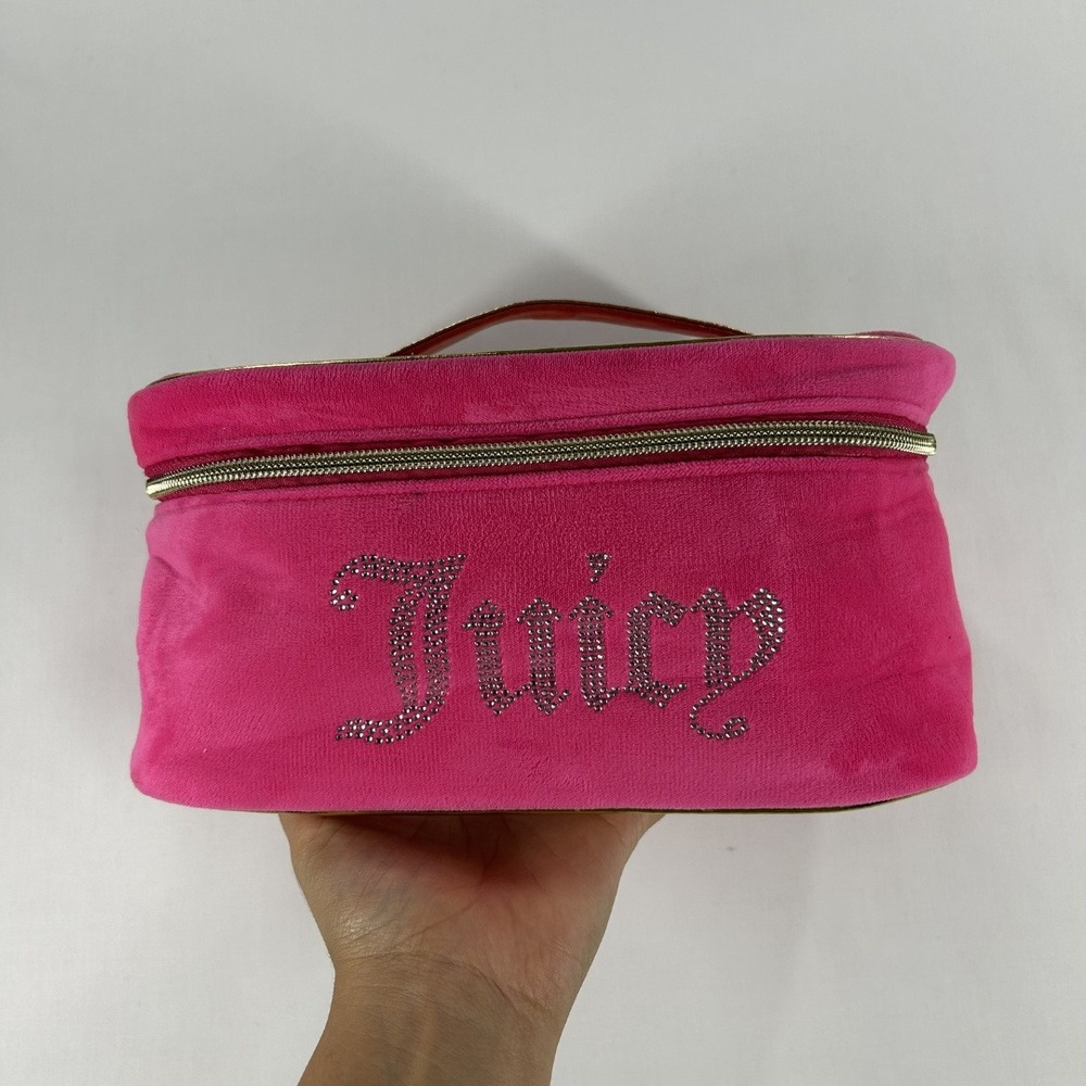 Juicy Couture Vintage Y2K Toiletry Case Rhienstone‎ Pink And Gold Velour